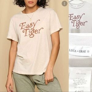 LUCA + GRAE Easy Tiger 100% Cotton graphic Beige Women’s Tee size S crew neck